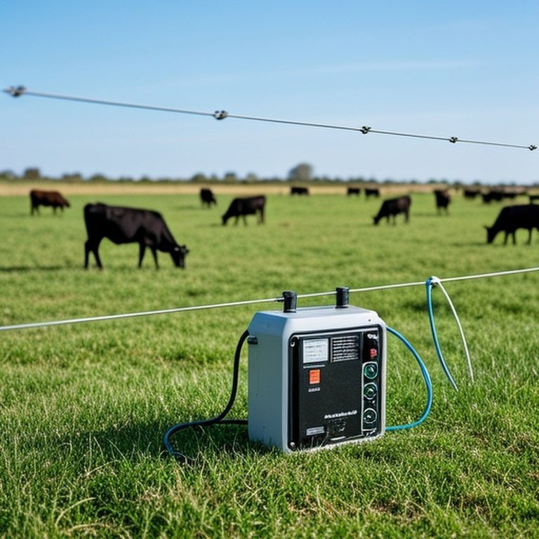 Temporary electric polytape fencing dividing agricultural grazing paddocks with cattle grazing