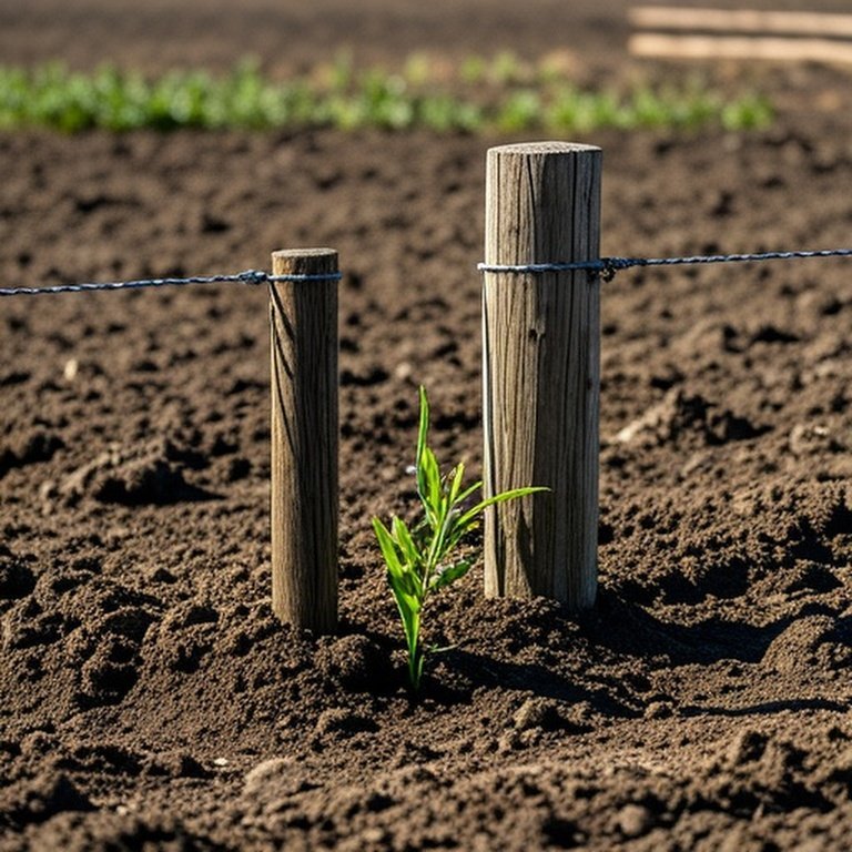 Rural agricultural fence line with adjacent wooden posts comparing stability in compacted clay vs. loose sandy soil Rural agricultural fence line with adjacent wooden posts comparing stability in compacted clay vs. loose sandy soil