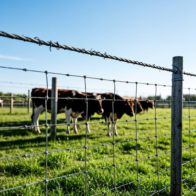 Galvanized welded wire mesh fence in farm corral for livestock management