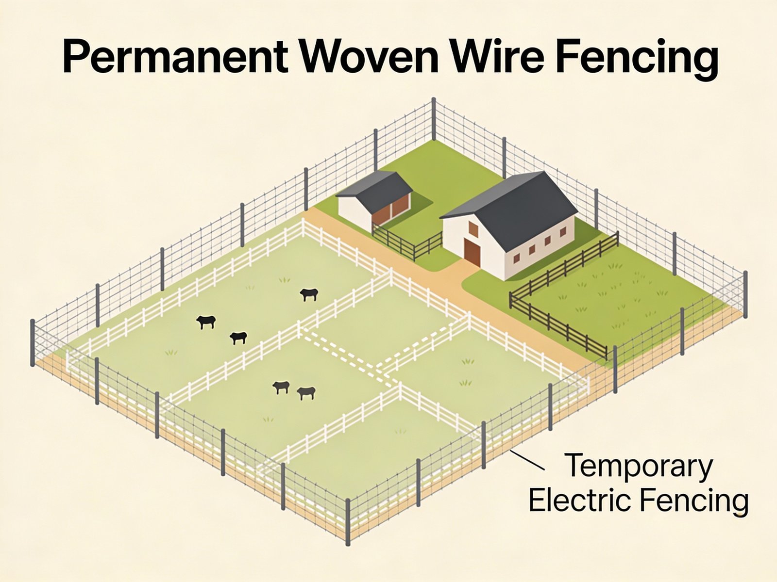 Permanent and temporary fencing layout on small farms