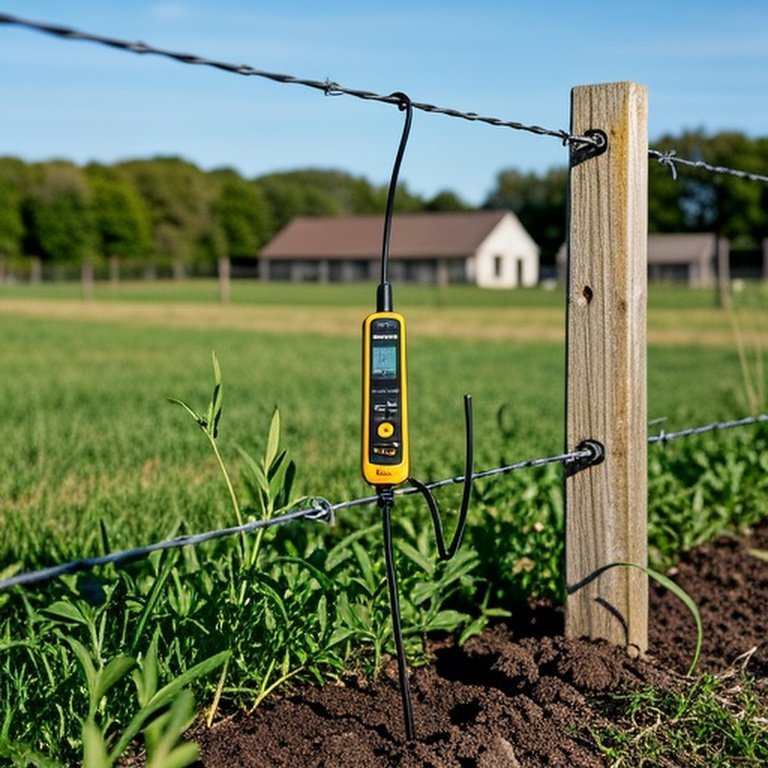 Real-world electric fence troubleshooting scene for agricultural setup